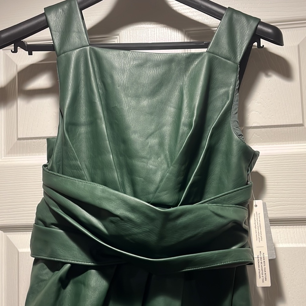 Anthropologie green leather dress size 2P - Picture 2 of 5